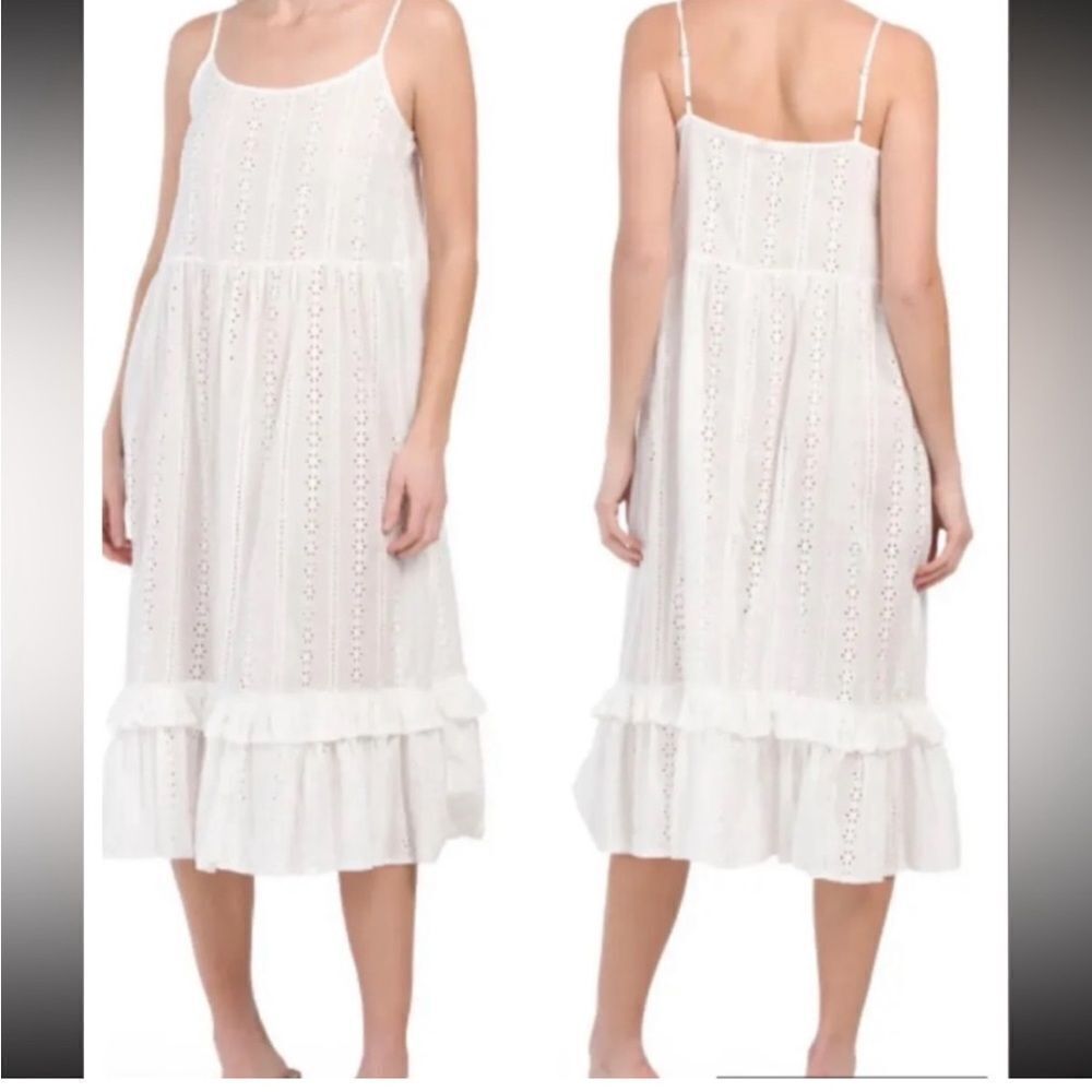 LABEL OF LOVE - White Eyelet Cotton Tiered Midi Cover Up Dress Size Small